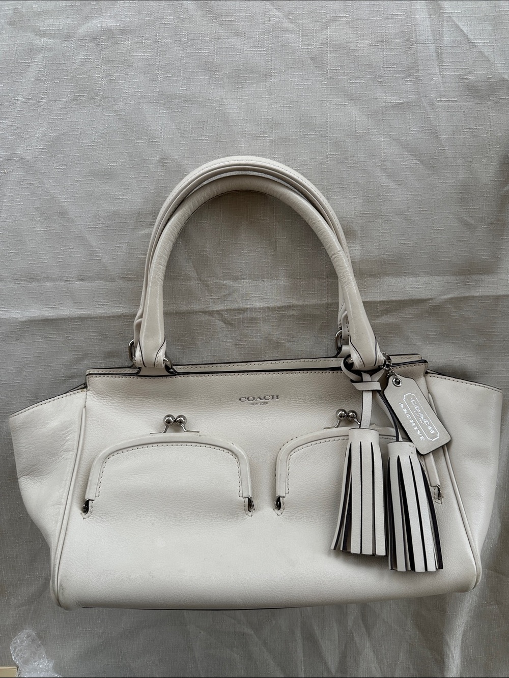 Cream coach Taylor satchel with double kiss lock pockets